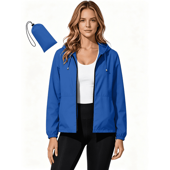 Busydd Waterproof Zip Up Hoodie Women with Pockets Trendy Solid Color Windproof Rain Jacket Casual Long Sleeve Windbreaker Jacket for Travel Outdoor Hiking M