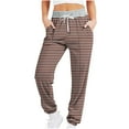 thumbnail image 2 of Xixinqiwan Women's Joggers Pants Striped Running Tapered Sweatpants Stretch Drawstring Elastic Waist with Pockets Casual Long Trousers, 2 of 5