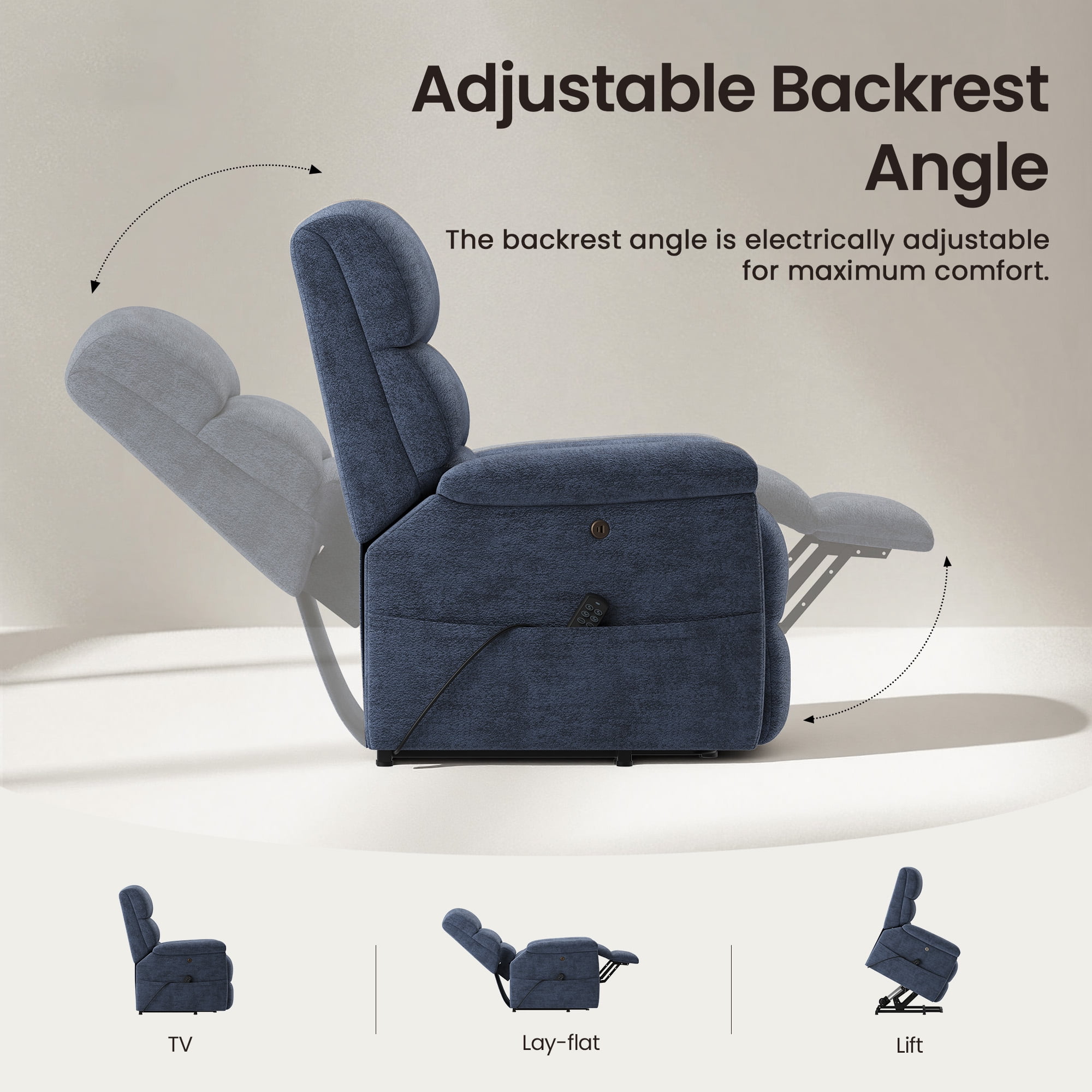 COLAMY Power Lift Recliner Chair for Elderly, Electric Massage and Heat Sofa with Lift Assistance, 20W USB and Type-C Fast Charging, Blue