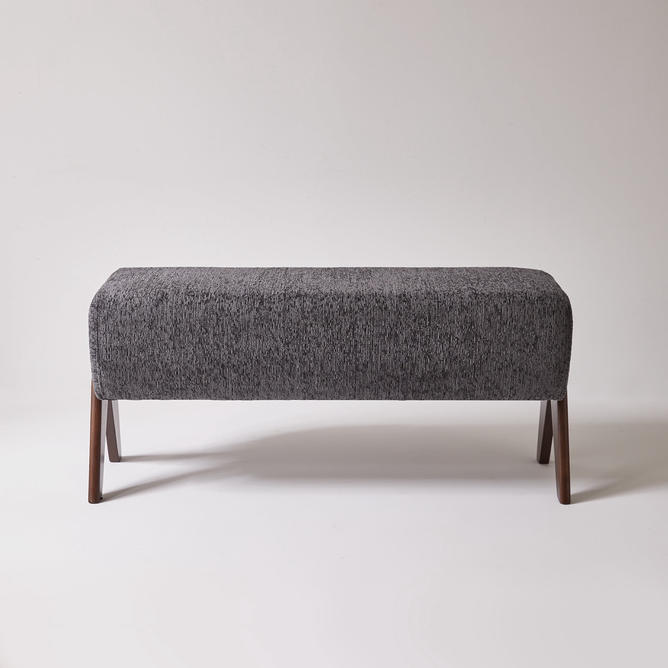 Noble House Chenille Upholstered Bench with Solid Rubberwood Legs, Modern Padded Entryway Bench, Gray