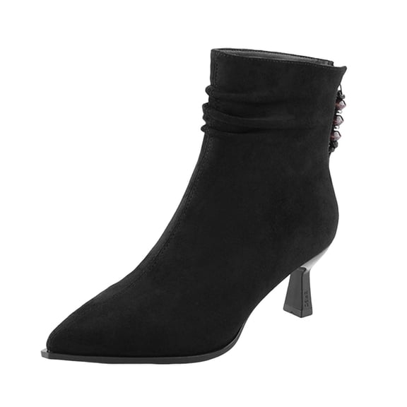 YLYL Women Suede Ankle Boots Kitten Heeled Back Zipper Pointed Toe Fashion Dressy Fall Winte Shoes