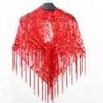 thumbnail image 4 of AWZXDE Women's Sequin Fringe Mesh Sparkly Tassel Sheer Cover-Up Shawl for Evening Party, Lightweight Glittery Net Bridesmaid Wrap Top Red,One Size, 4 of 4
