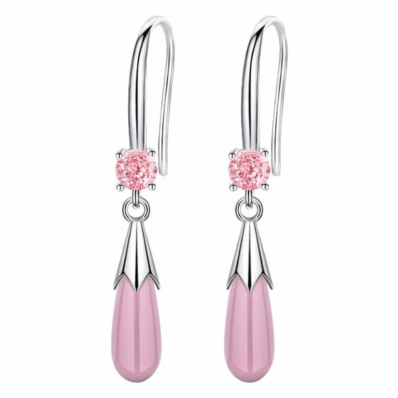 Long Delicate Pink White Opal Eggplant Drop Earrings For Women Water Droplets Earing Dangle Copper Earrings Temperament Silver Plated Earrings Opal Earrings