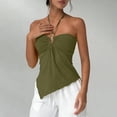thumbnail image 4 of Women's Sleeveless Halter Tops 2026 Summer Ruched Ring Solid Tank Tops, Asymmetrical Handkerchief Hem Slim Fit Backless Going Out Blouse Party Clubwear Vacation Outfits, 4 of 6