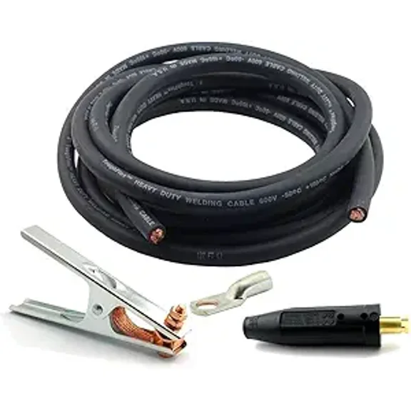 WeldingCity 15-ft 1/0-AWG USA-made Heavy Duty Welding Cable with Work Clamp and Tweco/Lenco-type Twistlock Connector Plug for Welder Whip Lead