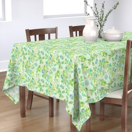 

Cotton Sateen Tablecloth 90 Square - Lemon Green Blue Yellow Nature Citrus Leaves Print Custom Table Linens by Spoonflower