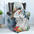 thumbnail image 4 of Snowman Soft Flannel Fleece Throw Blanket, Painting Like Design of a Snow Silhouette in a Christmas Hat with Presents, Cozy Plush for Indoor and Outdoor Use, 50" x 70", Multicolor, by Ambesonne, 4 of 5