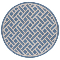 SAFAVIEH Courtyard Janey Bordered Indoor/Outdoor Area Rug, Blue/Light Beige, 6'7" x 6'7" Round