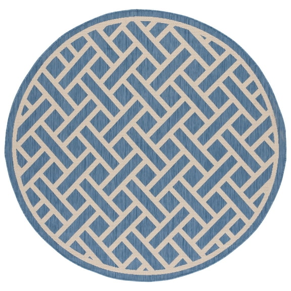 SAFAVIEH Courtyard Janey Bordered Indoor/Outdoor Area Rug, Blue/Light Beige, 6'7" x 6'7" Round