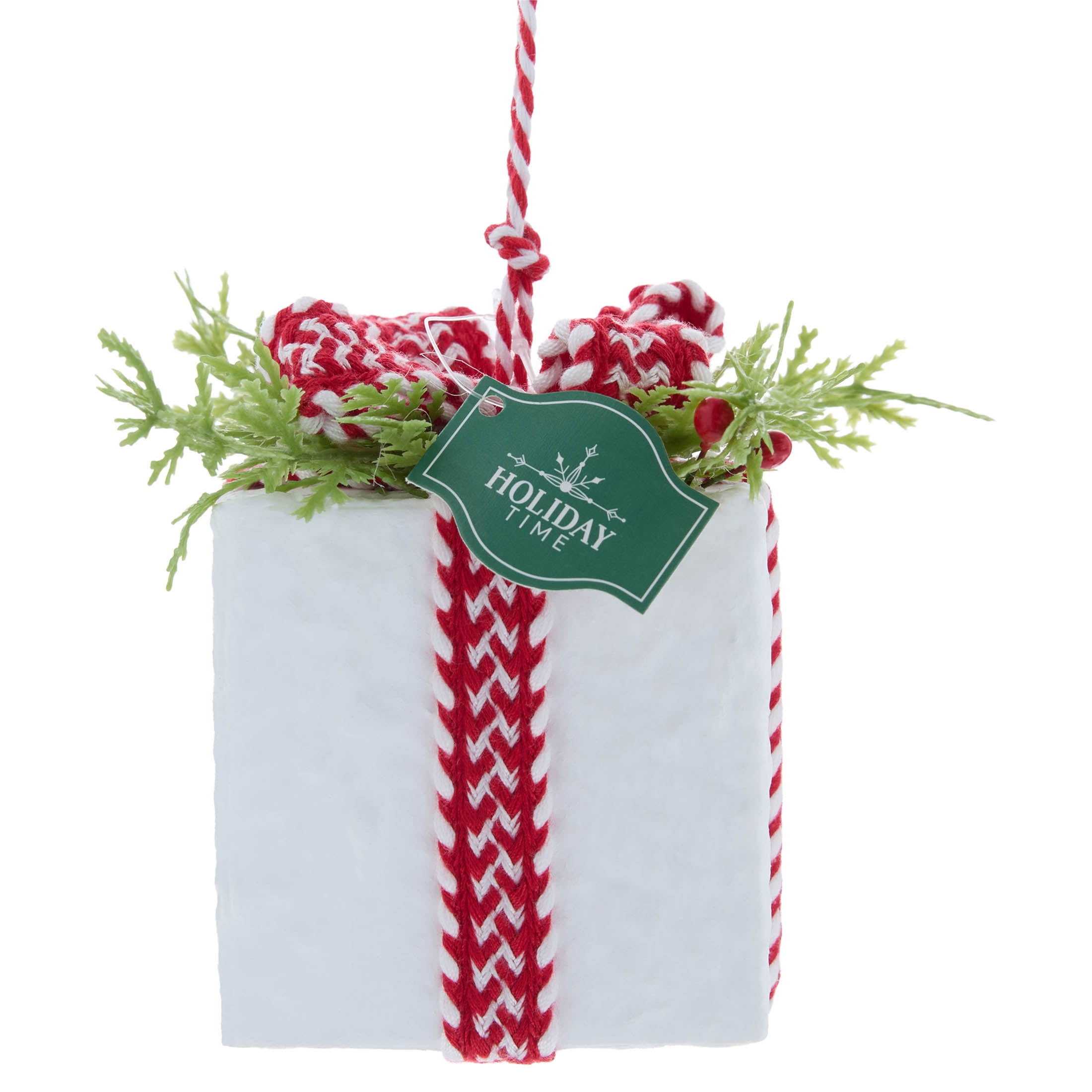 Red/White/Green Gift Box Christmas Ornament, 4.8", by Holiday Time