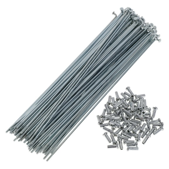 72 Set 14G Bicycle Spokes 180mm Bike Wheel Spokes Carbon Steel Galvanized Silver Tone
