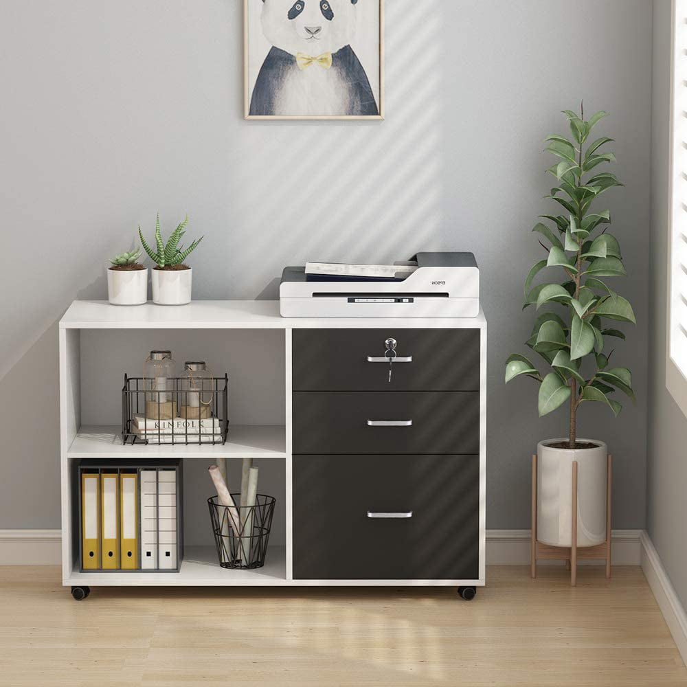 Tribesigns 3-Drawer Filing Cabinet with Lock, Wood Rolling ...