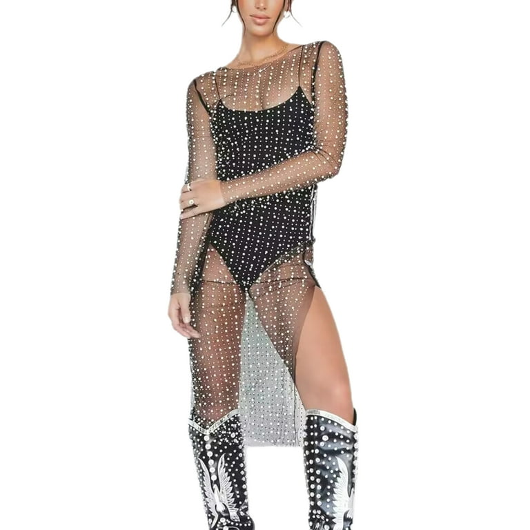 Womens Pearl Rhinestone Cover Up Cardigan Long Sleeve See Through Mesh Bikini Beach Summer Maxi Dress - Walmart.com Womens Pearl Rhinestone Cover Up Cardigan Long Sleeve See Through Mesh Bikini Beach Summer Maxi Dress - Walmart.com