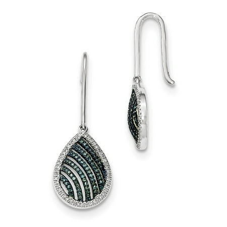 Blue Diamond Dangle Earrings - 14k White Gold Blue and White Diamond Dangle Earrings - .34 dwt