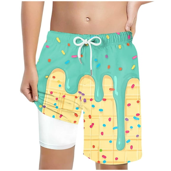 Sopiago Boys Ice Cream Swim Trunks Elastic Waist Athletic Shorts with Pockets Summer Cool Cute Preppy Baseball Shorts Boys (Mint Green,6-7 Years)