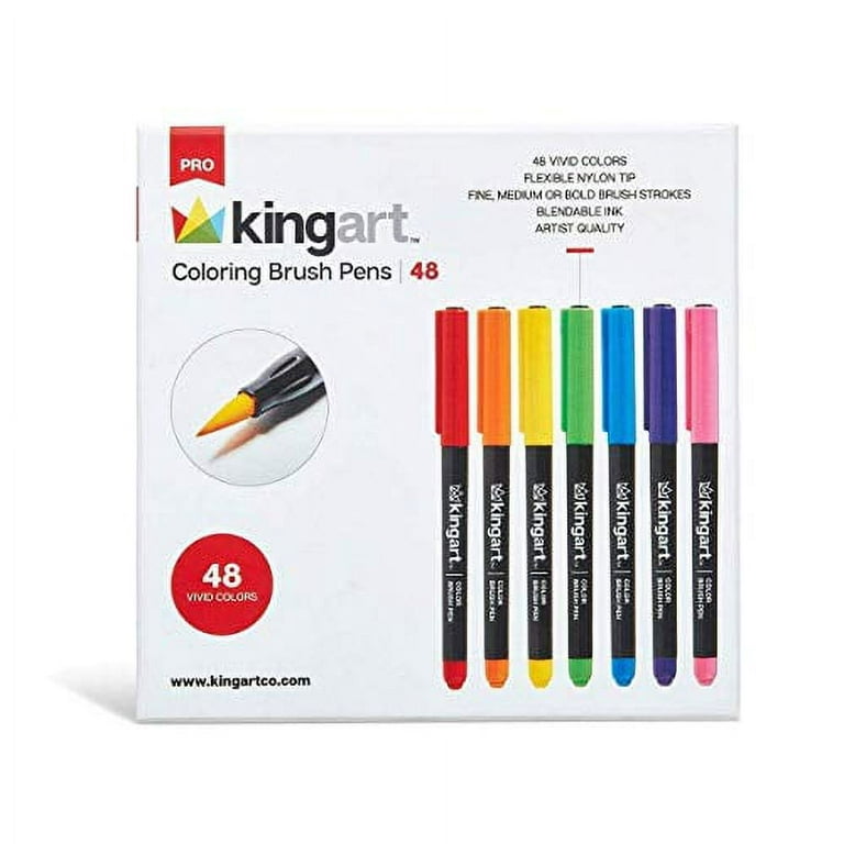 KINGART® PRO Real Brush Watercolor Pens, Set of 48 Unique Colors