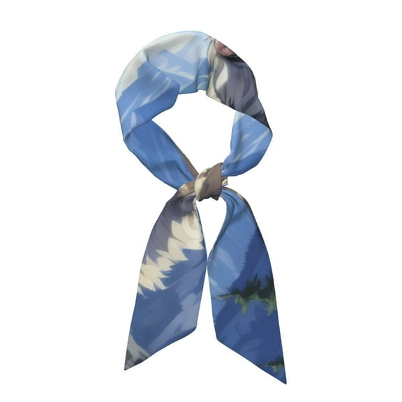 Easygdp Blue Sky Dog Neck Scarf Printed Scarves Head for Women'S Fashion Satin Scarfs For Bag Hair for Dating, Travel