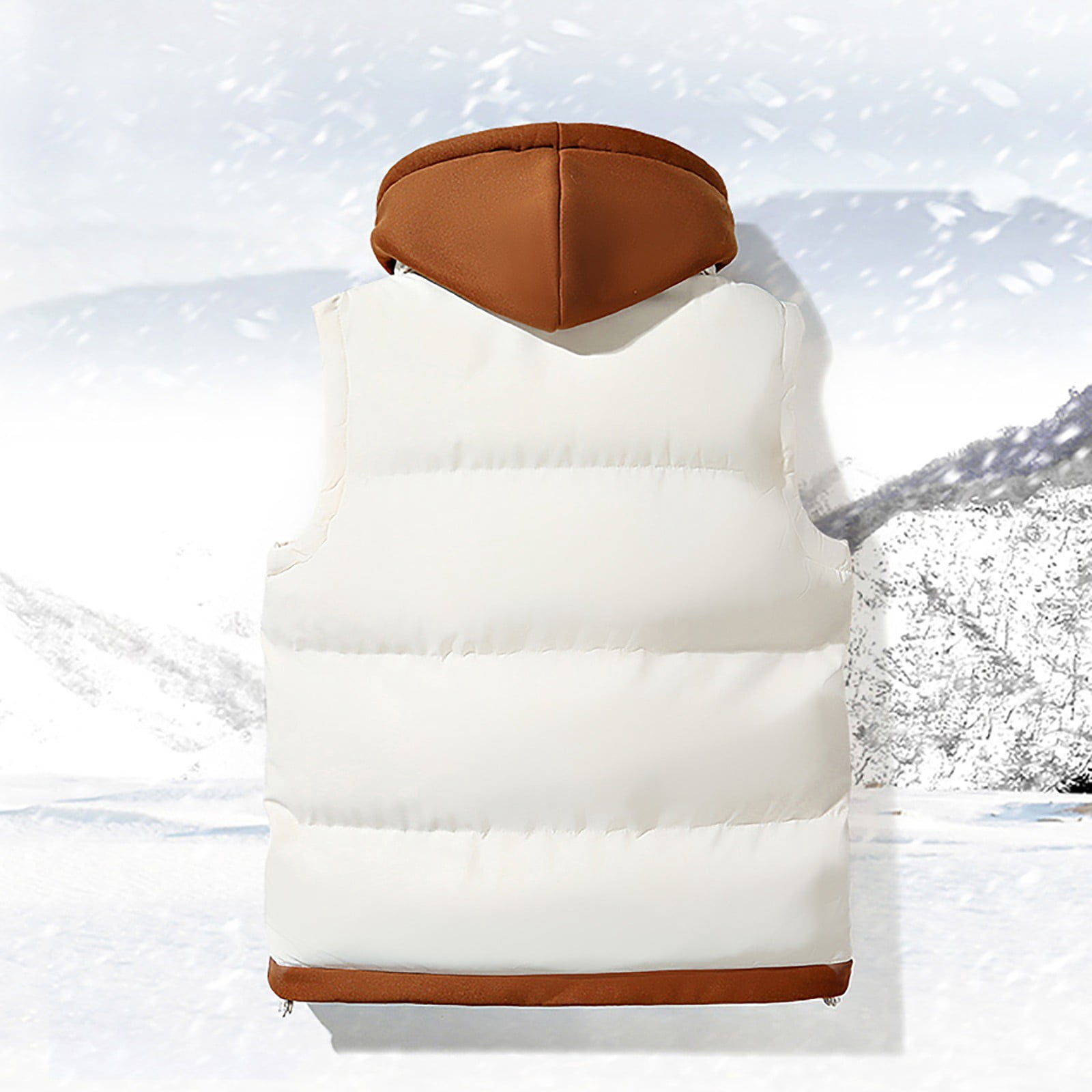 dzxyzu Men's Vest Lined Puffer Hooded Vest Outdoor Quilted Winter Vest Drawstring Waistcoat Sleeveless Hooded Cargo Jacket Padded Vest Sports Waistcoat Coat for Travel Hiking Running - White