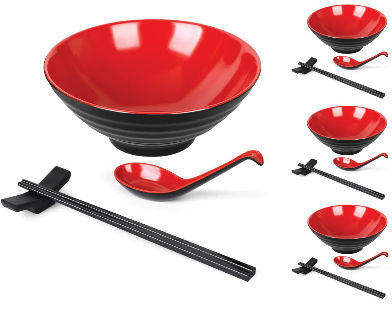 ANNIE'S KITCHEN Ramen Bowls Japanese Melamine Dinnerware Sets. 4 33oz