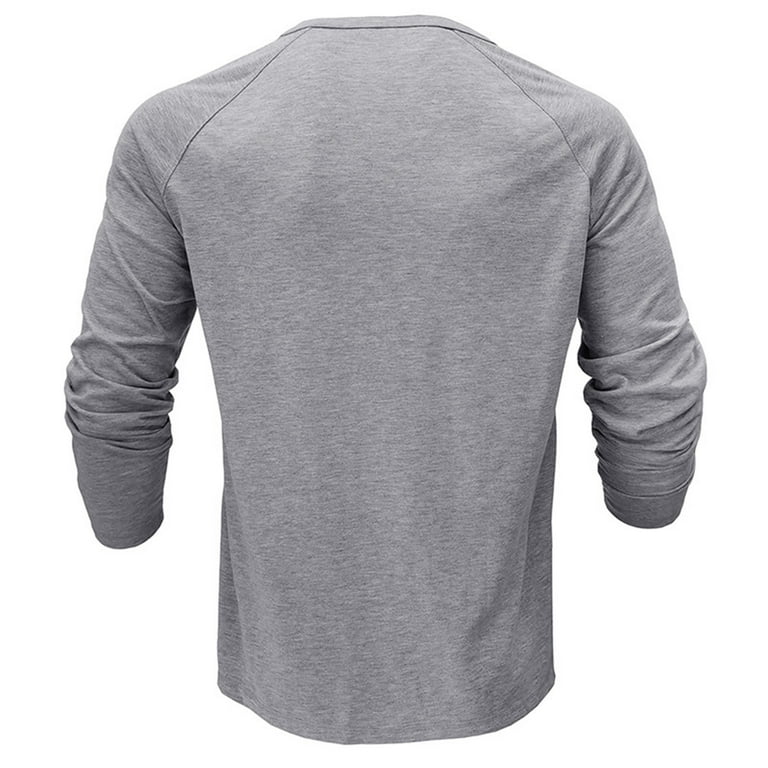 COSFO Long Sleeve Shirts for Men Casual Henley Gray Button Solid