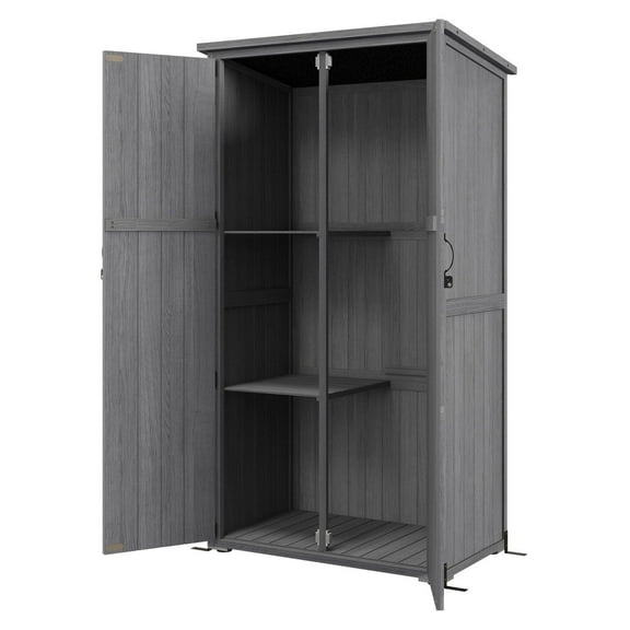 Outdoor Storage Shed - Wooden Garden Cabinet with Asphalt Roof & Lockable Door - Vertical Tool Shed for Lawn & Garden - Gray