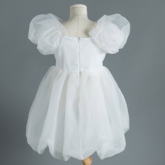Vedolay Mini Dress Little Girls Short Sleeve Dresses Easter Summer Cotton Casual Swing Twirly Sundress,White 6-7 Years
