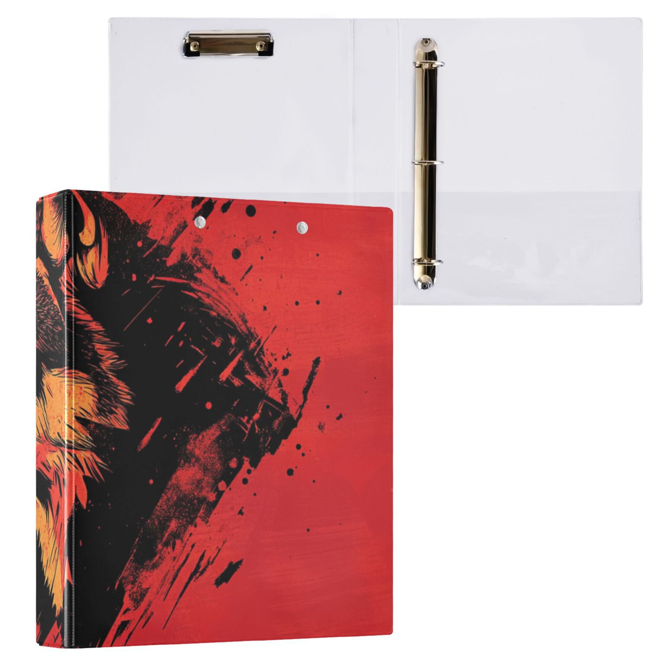 Wolf Face Red 3 Ring Binders 1.5 inch Hardcover File Folders with Interior Pockets A4 Size Organizer for School Office Hospital