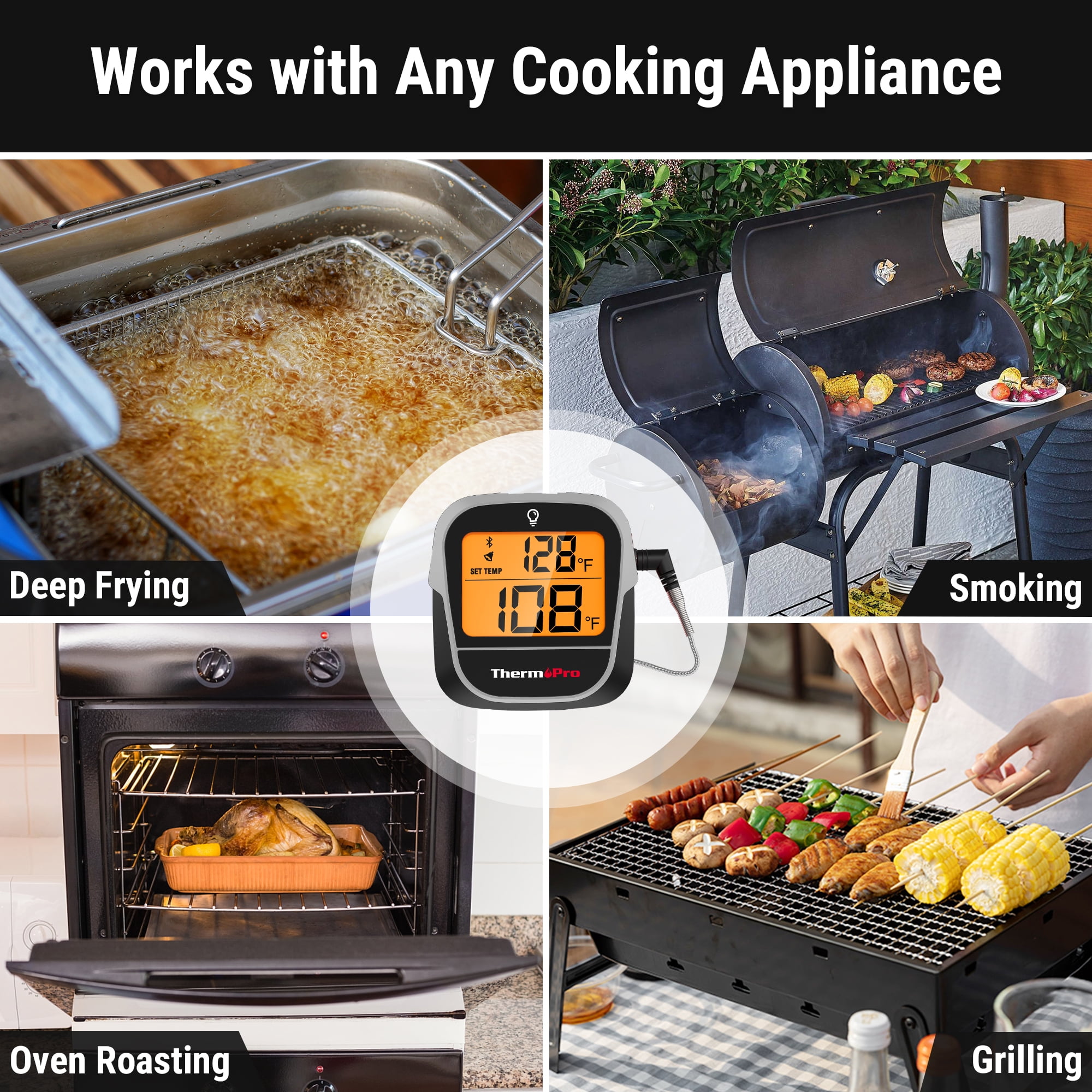 ThermoPro TP901W 350FT Wireless Meat Thermometer Digital, Smart Bluetooth Meat Thermometer for Cooking Grilling and Smoking