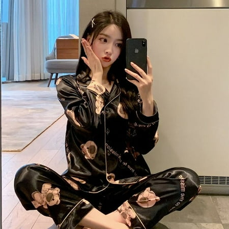 

QWZNDZGR Fashion Silk Satin Couples Pajama Sets Men Women Long sleeve Cardigan Sleepwear Nightwear Plus Size Home Clothes Suits Pijama