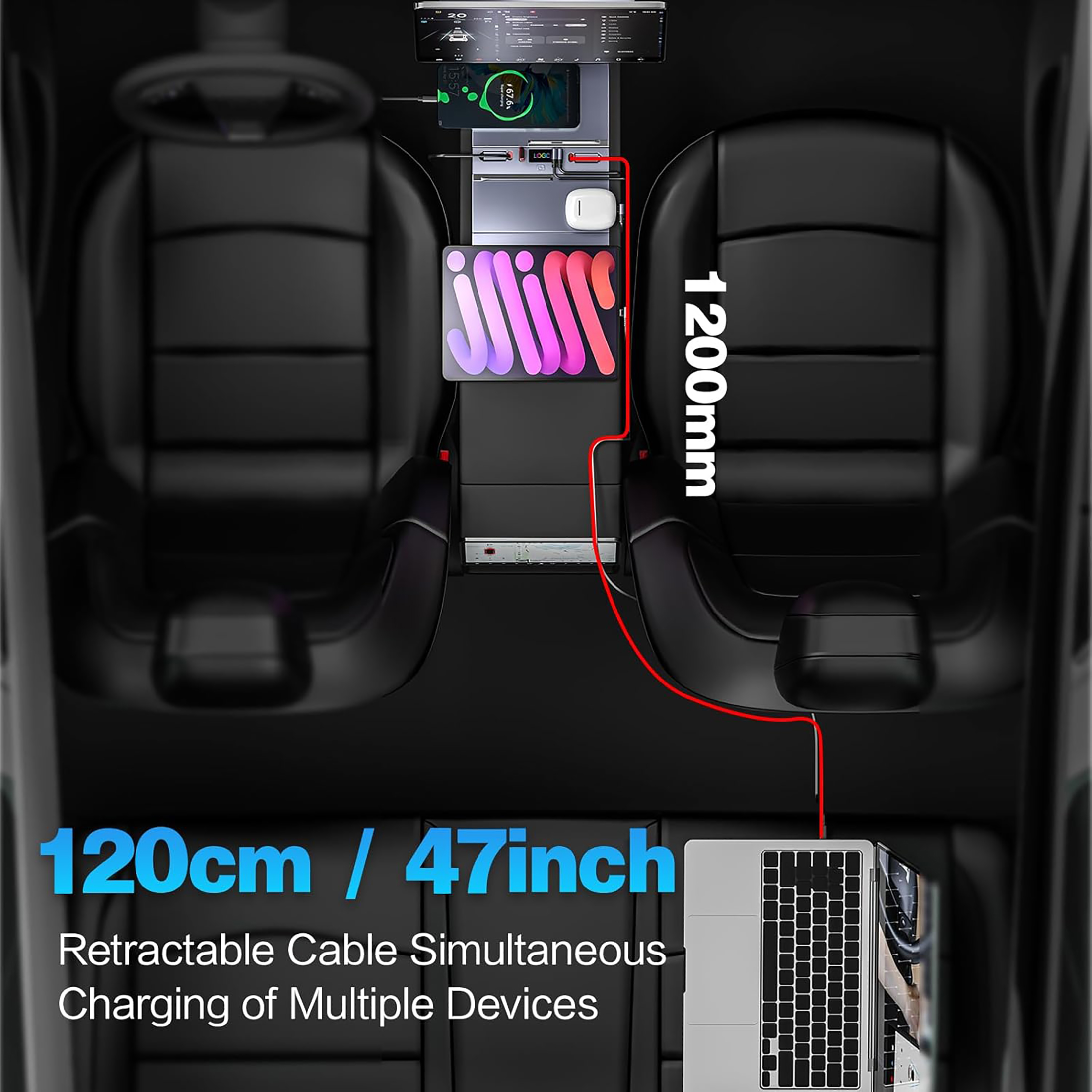 Car USB Charger Hub for 2025 2026 Tesla Model Y Juniper/2024 2025 Model 3 Highland, Retractable Fast Car Phone Charger, 5 Port Tesla Center Console Accessories (Retractable Type C & Type C)