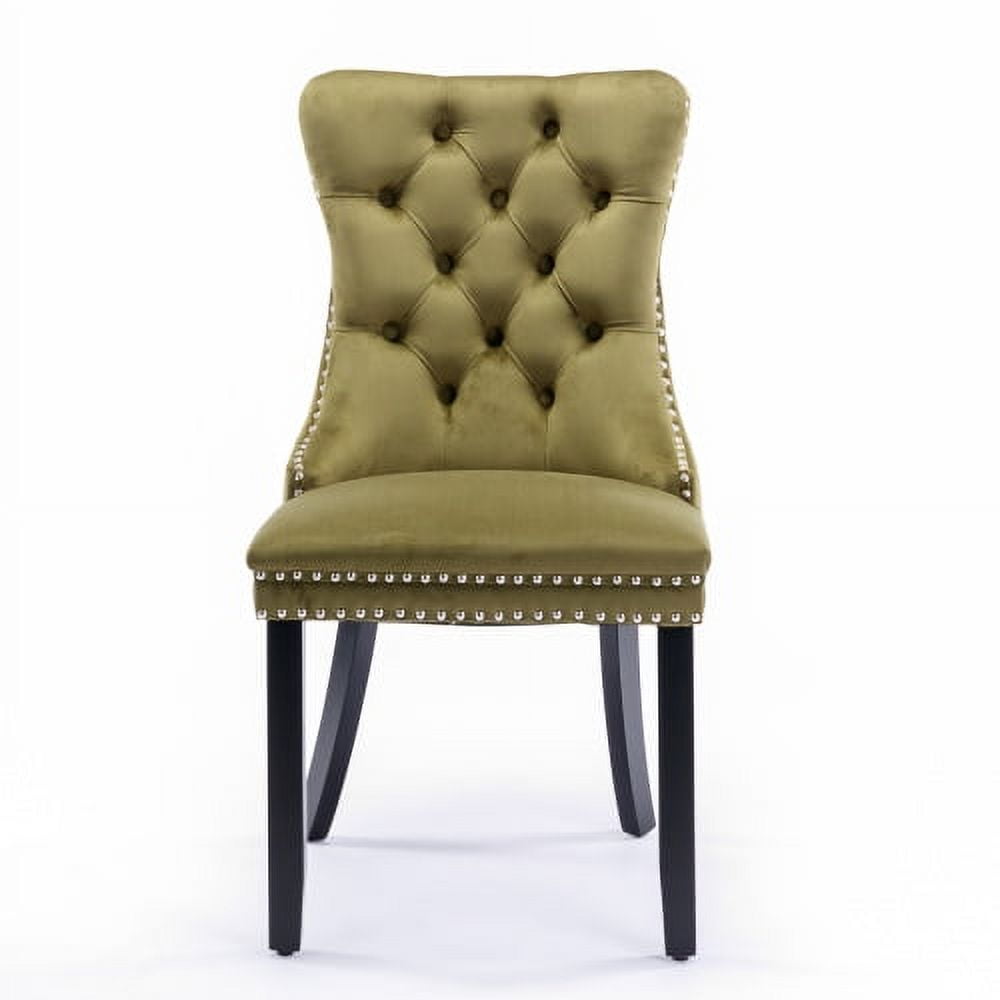 MOONMISS Dining Chairs 2-Pcs Set, High-end Velvet Upholstered Accent Chairs Button Tufted Dining Chairs with Back Ring Pull and Nailhead Trim,Olive