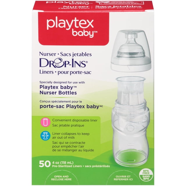 Sobres para botellas Playtex Drop Ins 100 unidades 4 onzas libres de BPA