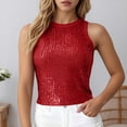 thumbnail image 3 of Lixiuxyad Camisoles For Women Fashion Sequin Camisole Summer Sleeveless Tank Top With Glitter Rhinestone Spaghetti Strap For Casual Party Wear,Red, 3 of 7