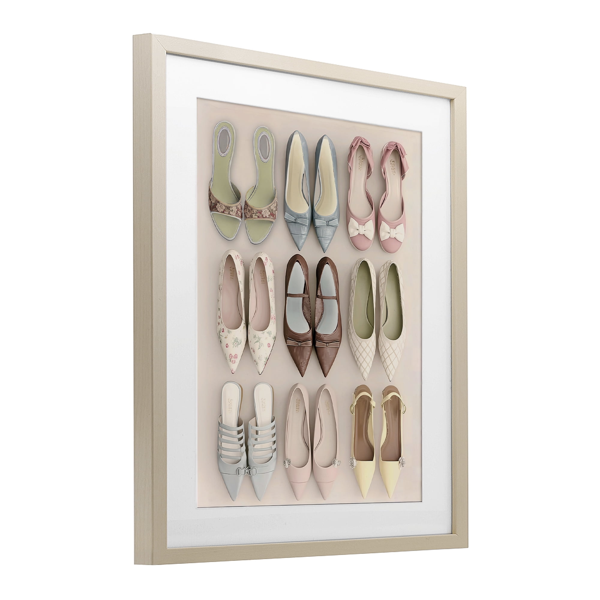 Beatrice's Closet Shoes Birch Framed Print Under Glass, design by Annabelle Hall