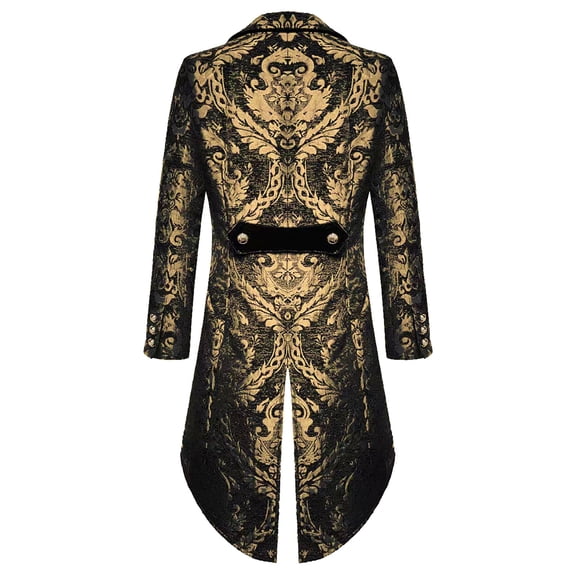 Men's Fashion Festival Performance Gothic Punk Tailcoat Jacket Black Brocade Brocade Wedding Jacket