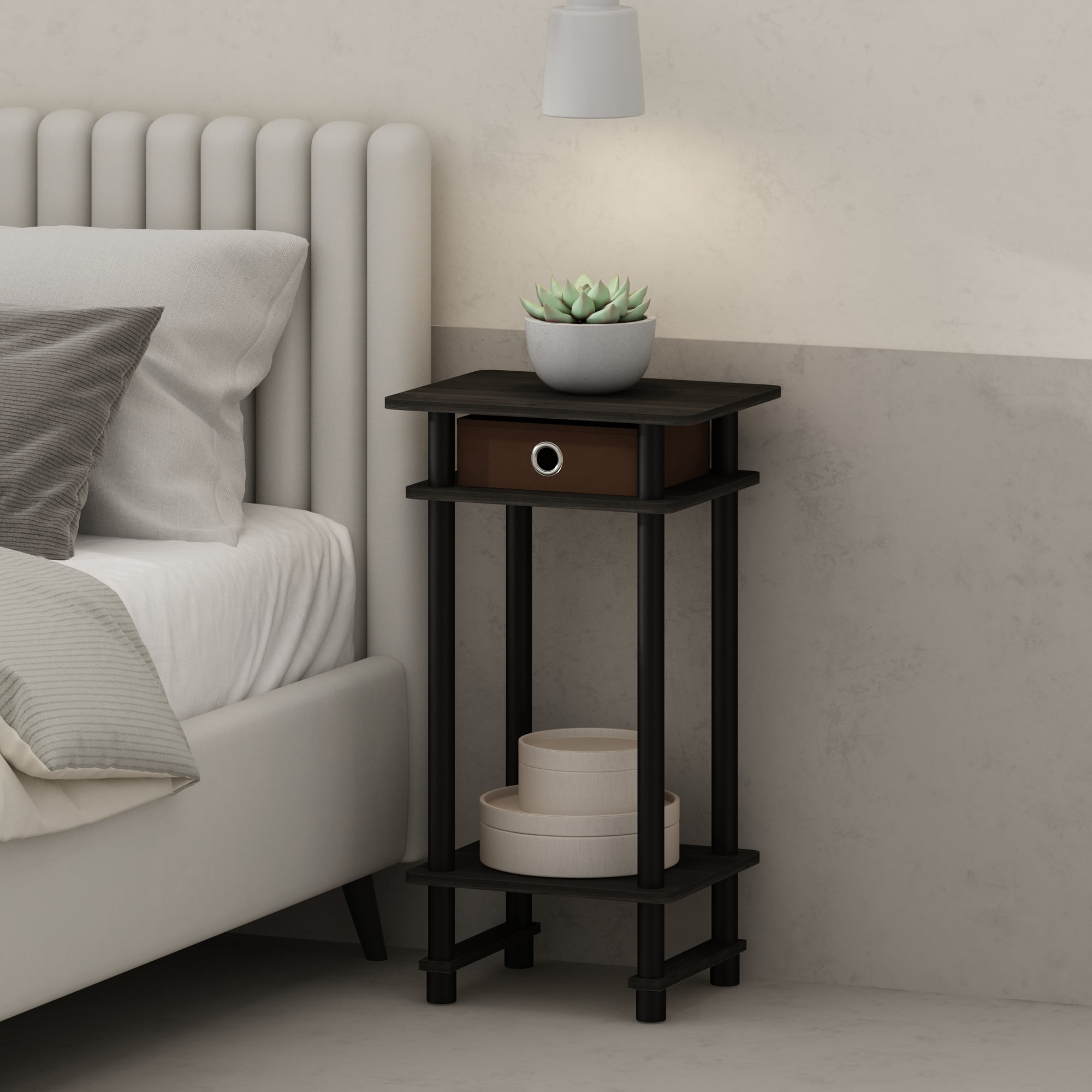 Furinno Turn-N-Tube Tall Nightstand with Bin, Espresso/Brown