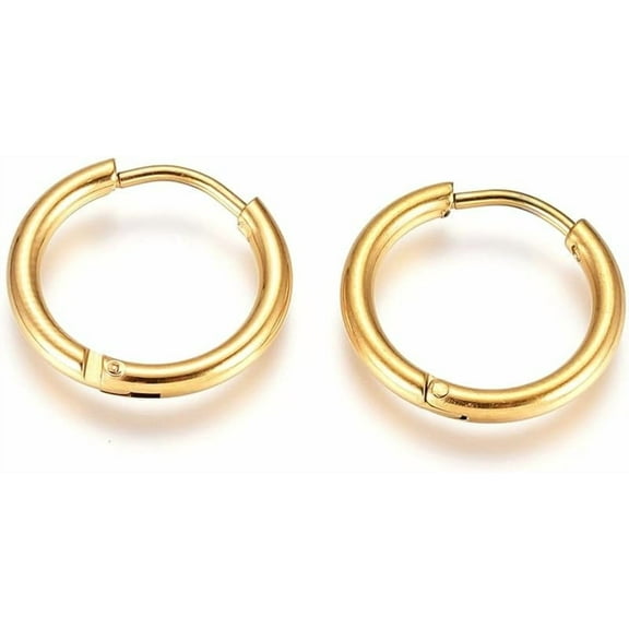 Real 18K Gold Plated Surgical Steel Sleeper Tiny Hoop Earrings with 316 Surgical Stainless Steel Pin Helix Ring Daith Ring Lip Ring Nipple Ring Snug Ring Rook Ring Body Piercing Jewelry 12mm