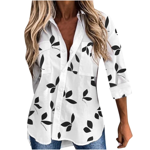 Camisas Para Mujer Moda Casual Casual Solapa Manga Larga Impreso Camisa de Un Solo Pecho Top Odeerbi ODB125114