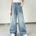 thumbnail image 2 of WAVSUF Girls Wide Leg Jeans Elastic Waist Loose Fit with Pockets Fall Trendy Daily Denim Pants Blue 2T, 2 of 7