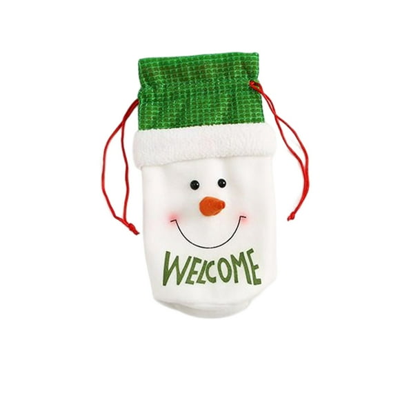 Yuarrent Funda para botella de vino con cordón de alce, de comedor de felpa, ropa de lentejuelas, decoración del hogar, bolsa de champán, Kits de decoración para fiestas Muñeco de nieve Yuarrent HA068247-02