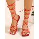 thumbnail image 3 of Women Black Tie Leg Design Strappy Sandals, Open Toe Fashionable Lace Up Flat Sandals, 3 of 4