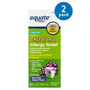 (2 pack) (2 Pack) Equate Children's Allergy Relief Dye-Free Grape Suspension, 8 Oz