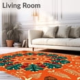 thumbnail image 2 of ODIKA 6'x9' Machine Washable Non-Slip Area Rug, Festive Evergreen Wreath Motif with Holly and Berries High Traffic Rug, Orange, 625913, 2 of 7