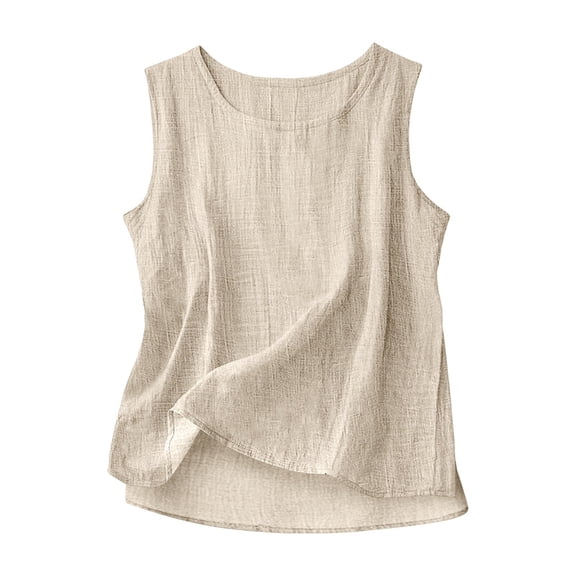 QASIEATN Cotton Linen Tank Tops for Women Casual Summer Shirt Basic Sleeveless Layering Camisoles Beach Vacation Clothes