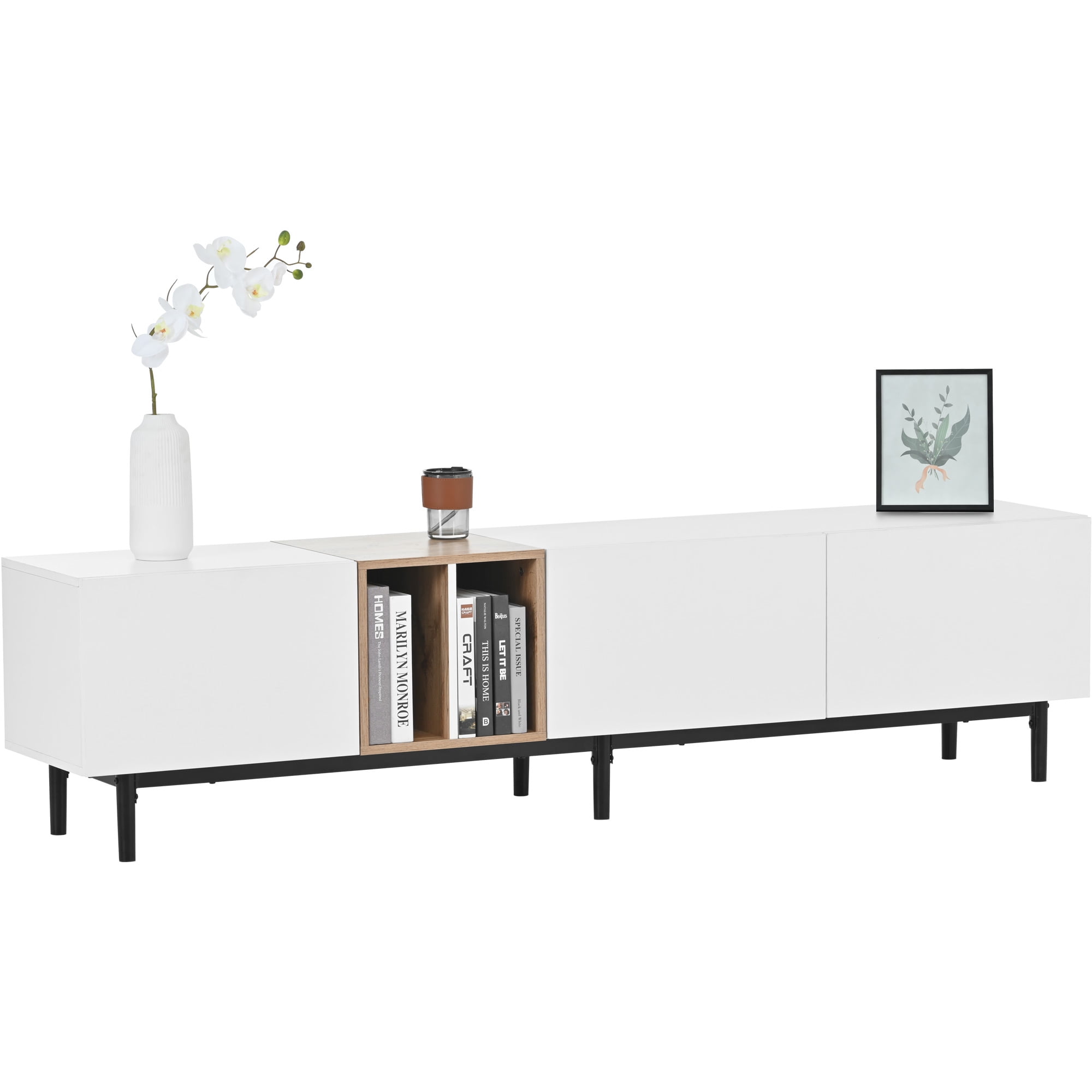 Aukfa Modern TV Stand for TVs up to 80" - Entertainment Center Storage Cabinet - White