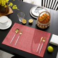 thumbnail image 3 of Vintage Coral Red Placemats Set of 12, Farmhouse Retro Solid Color Linen Texture Placemats for Dining Table, Place Mats for Kitchen Tabletop, Waterproof Wipeable Dining Table Mats Set, 3 of 9