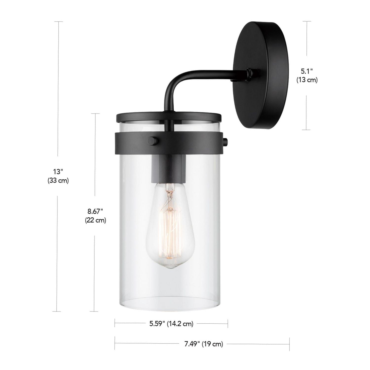 Applique murale d’extérieur noir mat à 1 ampoule avec abat-jour en verre transparent (ensemble de 2), 60000000 Applique murale d’extérieur