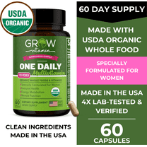 Grow Vitamin One Daily Multivitamin for Women - Energy Support - Whole Food Supplement to Nourish Hair, Skin, Nails - Non-GMO - No Soy - Gluten Free - 60 Capsules - 2 Month Supply