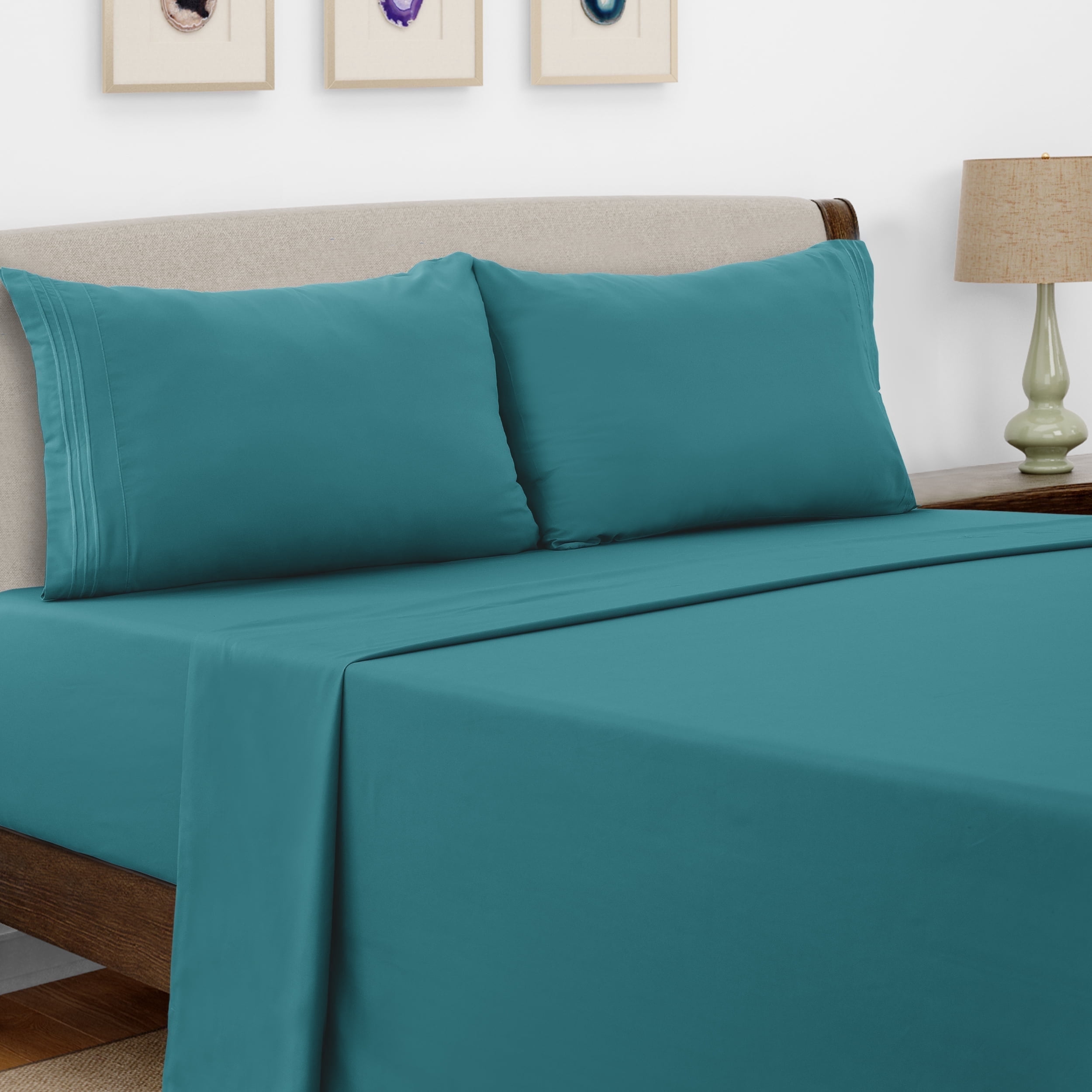 Home Collection Deals Lux Decor Collection King Size Sheet Set - 4 Pc King Bed Sheets Set - High GSM Brushed Microfiber Sheets - Up to 16 Inches Deep Pocket Bedding Sheets & Pillowcases, Teal