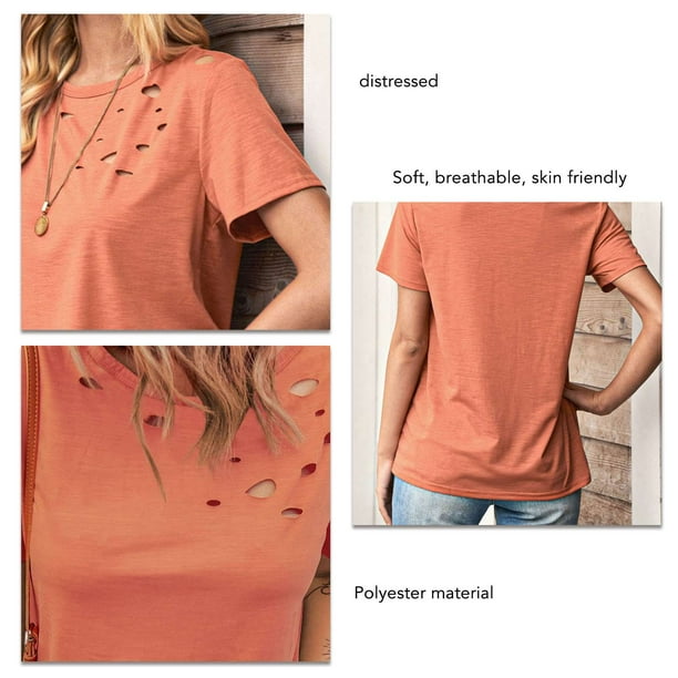 Camisas Desgastadas Mujer, Camiseta Desgastada Y Rasgada Material De  Poliéster Amigable Con La Piel Resistencia Al Desgaste Para Aniversario  Para El